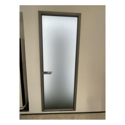 China Simple Design Aluminum Alloy Depolish Glass Waterproof High Quality Iron-Grey Interior Swing Door for sale