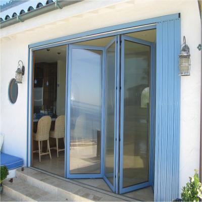 China Exterior Bi Folding Tempered Glass Thermal Break Aluminum Waterproof Door Bifold Sliding Entry Doors for sale