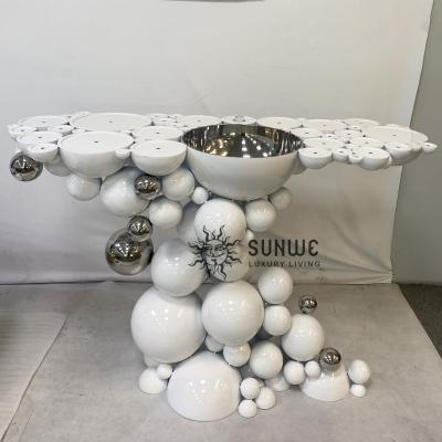 China Modern Luxury White Silver Narrow Hallway Round Console Tables Round Console Table for sale