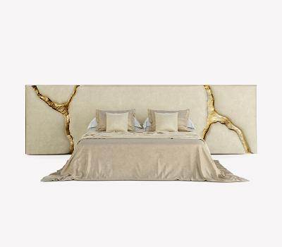 China High Quality Modern Metal Beds Gold Leaf Bedroom Furniture Mirrored Leather Bed 1.8m Double Bed for sale