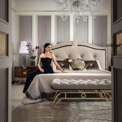 China Designer Soft Italian Royal Style Bed Fabric Double Bed Modern Wooden Custom Made Bedroom Bed Set for sale