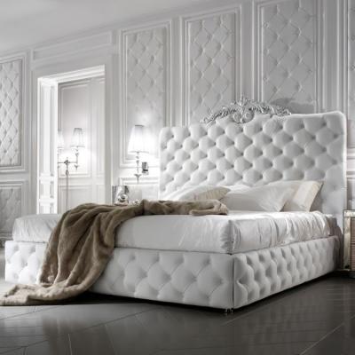 China Latest Double Bed Design Wooden Furniture White Leather Italian White Leather Bed for sale