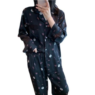 China OEM New QUICK DRY Printing Long Sleeve Pants Printed Loose Ice Silk Two Piece Set Sleepwear Outside Fashion Home Suit for sale