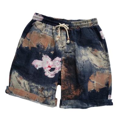 China New Hemp And Cotton Summer QUICK DRY Cotton And Shorts Canvas Men'S Flower Leisure Beach Pants for sale