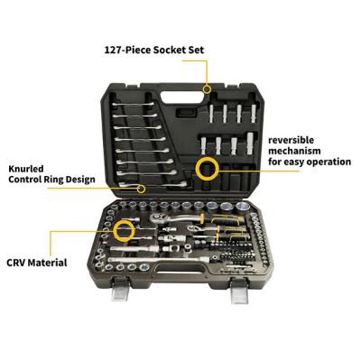 China Easy Carry High Quality 1/2 Key &1/4 Socket Set Tool Kit Quick Release 127 PCs Cr-V Socket Adapter Kit for sale