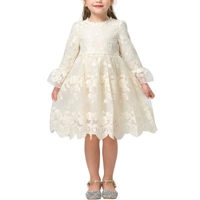 China Hot Selling Anti-wrinkle Summer Flare Sleeve Zipper Knee Length Lace Vintage Wedding Flower Girl Dresses for sale