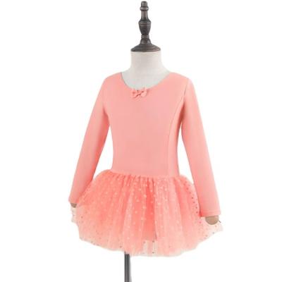 China Dancer Tights OEM Training Performance Stage Wear Girls Long Sleeve Ballet Skirt Tutu Kids Dance Dress Costumes Dot Skirts For Girls for sale