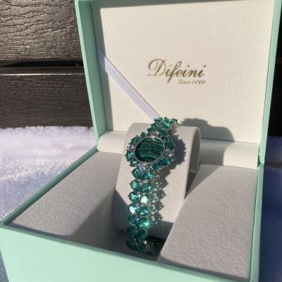 China Factory Hot Sale Water Resistant Custom Design Luxury Malachite Stone Diamond Eye Jewelry Bling Ladies Eye For Banquet Wedding for sale