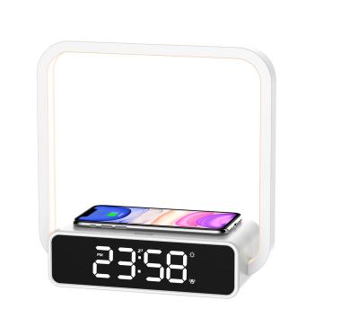 China Hot Sales Light Touch Control Alarm Clock Bedside Lamp Wireless Charger Desk Lamp with Alarm Clock for sale