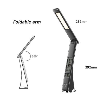 China Environmental Friendly Foldable Desk Lamp With Time Display Digital Alarm Clock Study Reading Rechargeable Table Lamp for sale