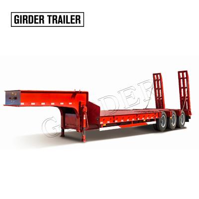 China Hot Sale Truck Trailer Gooseneck Loader Exposed Tire Size 800mm Tri Axles 80ton Low Bed Off Road Truck Trailer For Crawler Excavator for sale