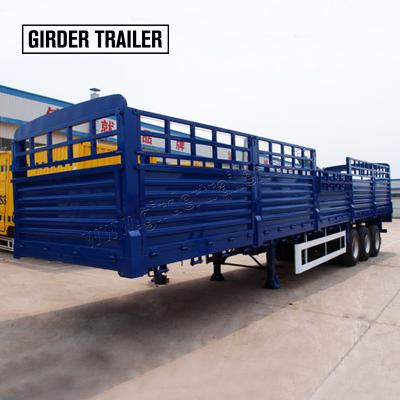 China Semi flatbed truck trailer drop side barrier cargo used trailer, brand new cheap high quality 3 axle side wall trailer for container for sale