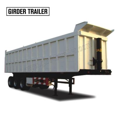 China Trailer Used Hydraulic Cylinder 3 Axles Truck Rear Quad Tilting Semi Trailer Dump Truck With Crane for sale