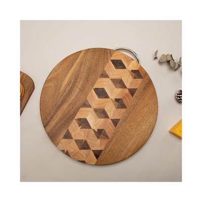 China Sustainable Circular with handle Extra Large Acacia Wood Cutting Food Wooden Chopping Blocks for Home Kitchen for sale