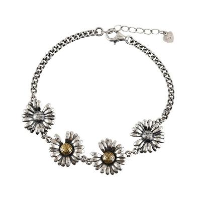 China ANENJERY Environmental Friendly Daisy Sunflower Thai Silver Bracelets For Women Simple Vintage Jewelry Gifts for sale