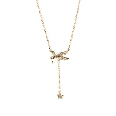 China ANENJERY Female Temperament Spirit Zircon Pendant Necklace Environmentally Friendly Star Shaped Tassel Little Angel Collarbone Chain for sale