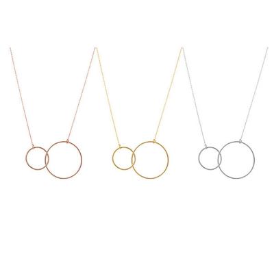 China ANENJERY FASHIONABLE Double Circle Clavicle Necklace Rose Golden Chain Jewelry Forever Round Necklace Women Gifts for sale