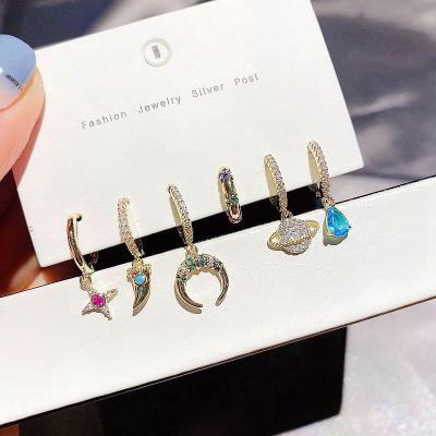 China ANENJERY FASHIONABLE luxury colorful moon star circle earrings set for women tasty jewelry 6 pieces earrings set for sale