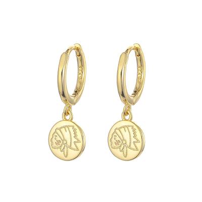 China ANENJERY FASHIONABLE Silver Circle Earrings Disc Portrait Face Color Female Gold French Earrings Wholesale for sale