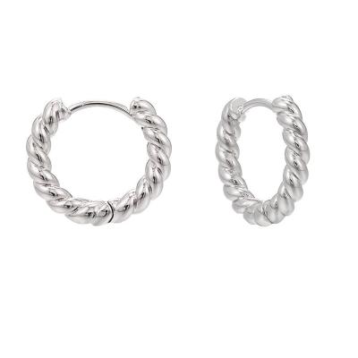 China ANENJERY Punk Silver Color Twist Rope Circle Earrings For Women Fine Punk Earrings Jewelry Wholesale for sale