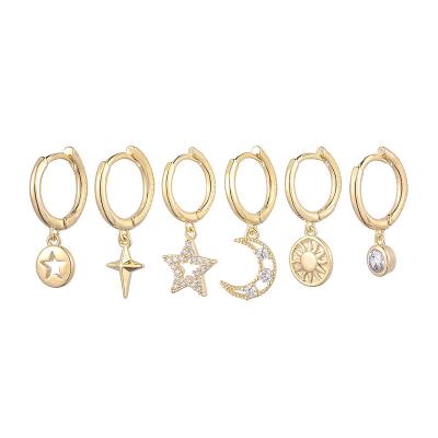 China ANENJERY TRENDY Zircon Hollow Star Moon Circle Earrings Set For Women 18K Gold Plated Earring Huggies for sale