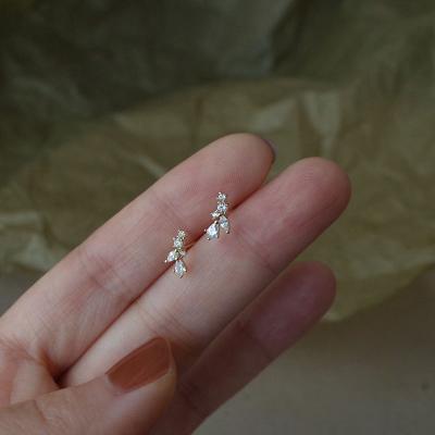 China ANENJERY FASHIONABLE Mini Zircon Wheat Leaves Stud Earrings Sensitive Cute Earrings for Women for sale