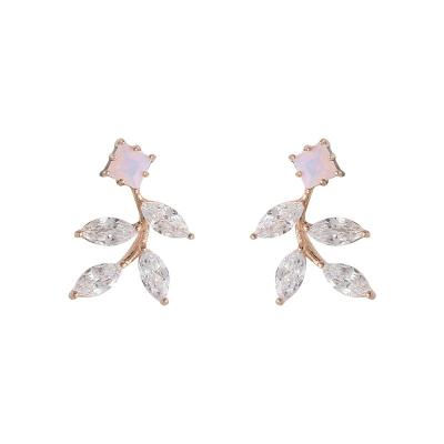 China FASHIONABLE ANENJERY Zircon-Studded Leaves Earrings Female Simple Fashionable Jewelry for sale