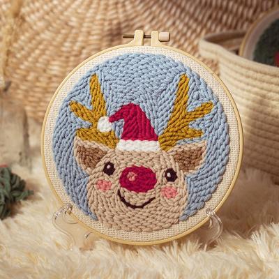 China China Santa Christmas Punch Needle Embroidery Starter Kits Punch Needle Tool Fabric Embroidery Hoop Yarn Cover Punch Needle for sale