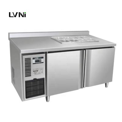 China Commercial Single-temperature LVNI Salad Counter Fridge Open Top Prep Table 1.8m 1.5m Counter With GN Pans for sale