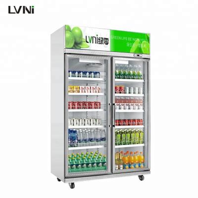 China Hot Sale 1000L Single-temperature NLVI Supermarket Display 2 Door Commercial Beer Glass Upright Beverage Glass Beer Cooler Refrigerator Fridge for sale