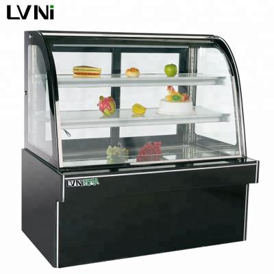 China Single-temperature LVNI 1.2m 1.5m 1.8m 2m Commercial Curved Bakery Pastry Cake Display Fridge Cooler Glass Freezer for sale