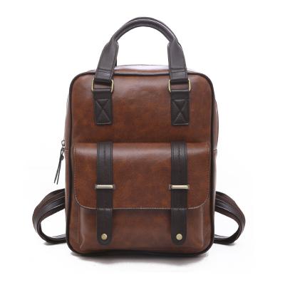 China Fashion New Style Waterproof Vintage PU Leather Backpack Large Capacity University/High School Bags Unisex for sale