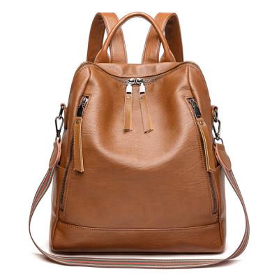 China 2020 large capacity casual soft leather bag European and American trend simple border backpack for sale