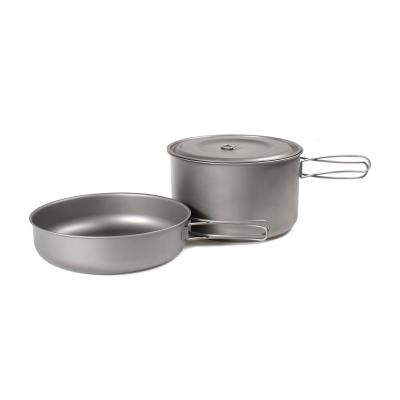 China Outdoor Cookware 1950ml Titanium Series 1 Pot And 1 Pan For Outdoor Camping Frying for sale