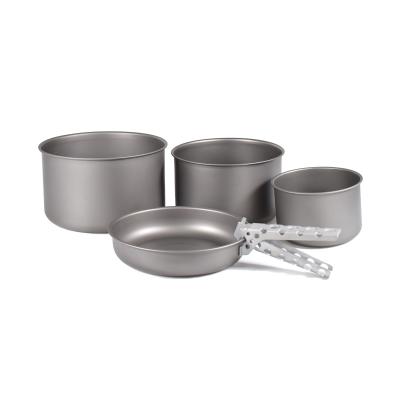 China Easy Outdoor Cooking Outdoor Camping Carry and Durable Titanium Cookset 4PCS (3 Pots and 1 Pan) for sale