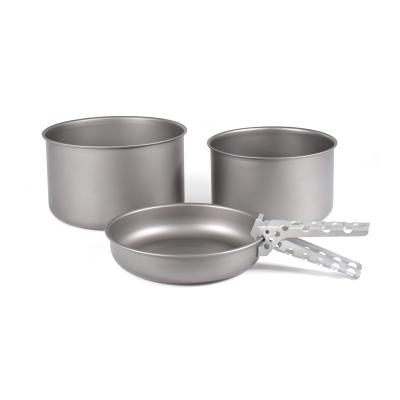 China Outdoor Cooking Outdoor Camping Titanium Cookware Sets 2 Titanium Pots And 1Titanium Frying Pans for sale