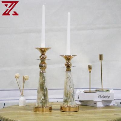 China Home Decoration Hotel Decoration Wholesales Custom Ceramic Yellow Metal Candle Holder Candlestick For Home Decor Wedding for sale