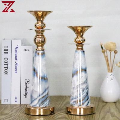 China New Hotel Home Decoration Ceramic Crafts Tapered Stand Blue Painted Abstract Pillar Candle Holder For Home Decoration for sale