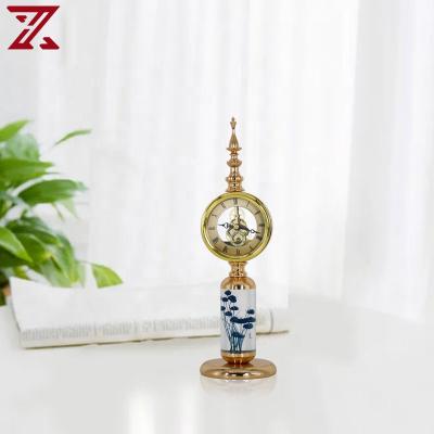 China Modern blue dry Zhoude style flower acrylics clocks factory antique style home decoration table clock design for sale