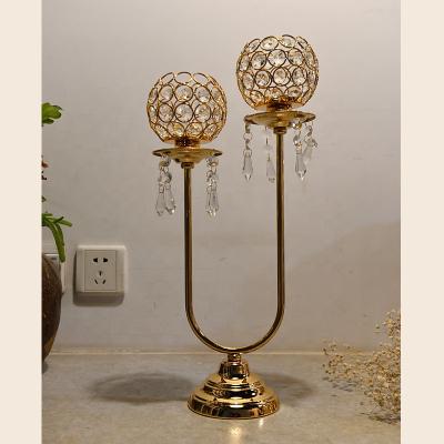 China Home Decoration 2 Arm Metal Lotus Flower Stands Creative Crystal Wedding Candelabra For Candlelight Dinner for sale