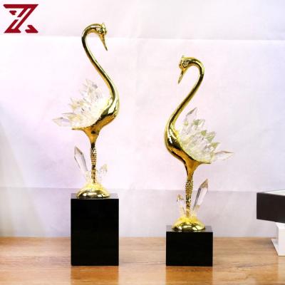 China Modern Minimalist Light Luxury Crane Crystal Ornaments With Marble Accessories Luxury Home Decor For Living Room Wine TV Cabinet Cabinet for sale