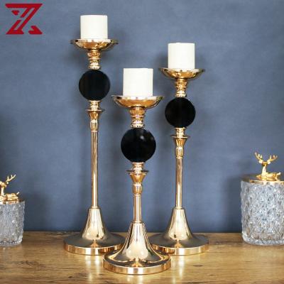 China Home Decoration Factory Made Gold Galvanized Metal Iron Stand Marble Standing Candle Holders For Decor for sale