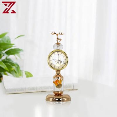 China Wholesale Antique Style Zhoude Gold Floor Clocks Shape Creative Dry Flower Antique Acrylics Clock Decorative for sale