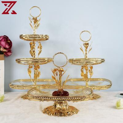 China Multi Layer Design Modern Art Gold Metal Thin Layer Metal Home Decor Gift Viable European Large Fruit Candy Bowl Display for sale