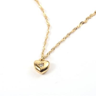 China Not Lead Free Nickel Free Dropshipping 18K Gold Plated Stainless Steel Geometric Heart Pendant Necklace Cubic Zirconia Delicacy Love Heart Chain Pendant for sale