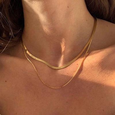 China Not Tarnish Lead Free Wholesale 18k Nickel Free Gold Plated Stainless Steel Layered 2 Snake Bone Necklace Women Flat Chain Necklace for sale