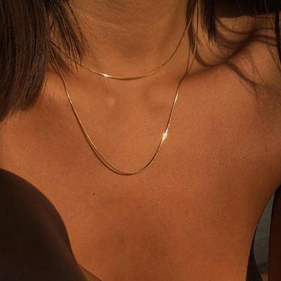 China Lead Free Nickel Free Do Not Tarnish Custom Minimalist Gold Double Layer Necklace Women Stainless Steel Snake Chain Thin Necklace for sale