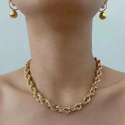 China Not Lead Free Nickel Free Tarnish Jewelry 2021 Fashion 8mm Chunky Statement Necklace Women Twisted Chain Gold Plated Stainless Steel Necklace Choker for sale