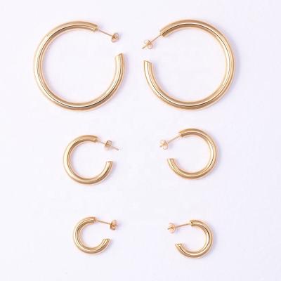 China Lead Free Running Minimalist Letter C Gold Filled Hoop Earrings Stainless Steel Big Small Earrings For Women Ladies for sale