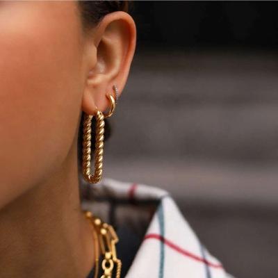 China Lead Free High Quality African Style Twisted 18k Gold Plated Stainless Steel Big Geometric Circle Hoop Earrings For Women for sale